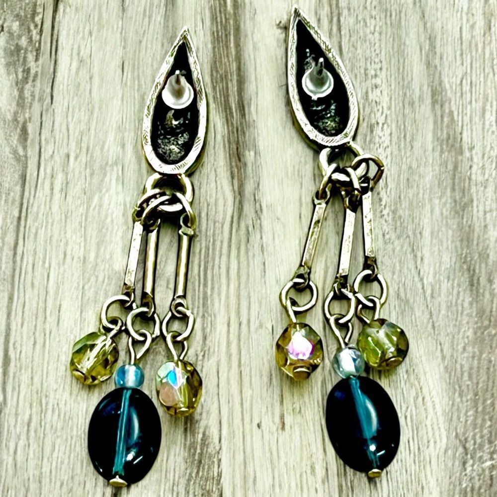 Jewellery set in sage green vintage 90’s 2 pair earrings and one pendant - Picture 4 of 8